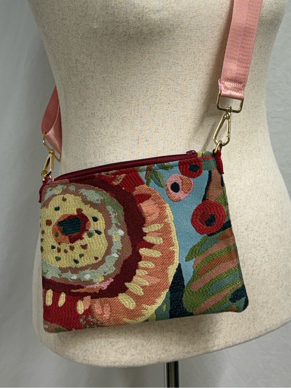Floral Tapestry Crossbody Bag in Multi-Color